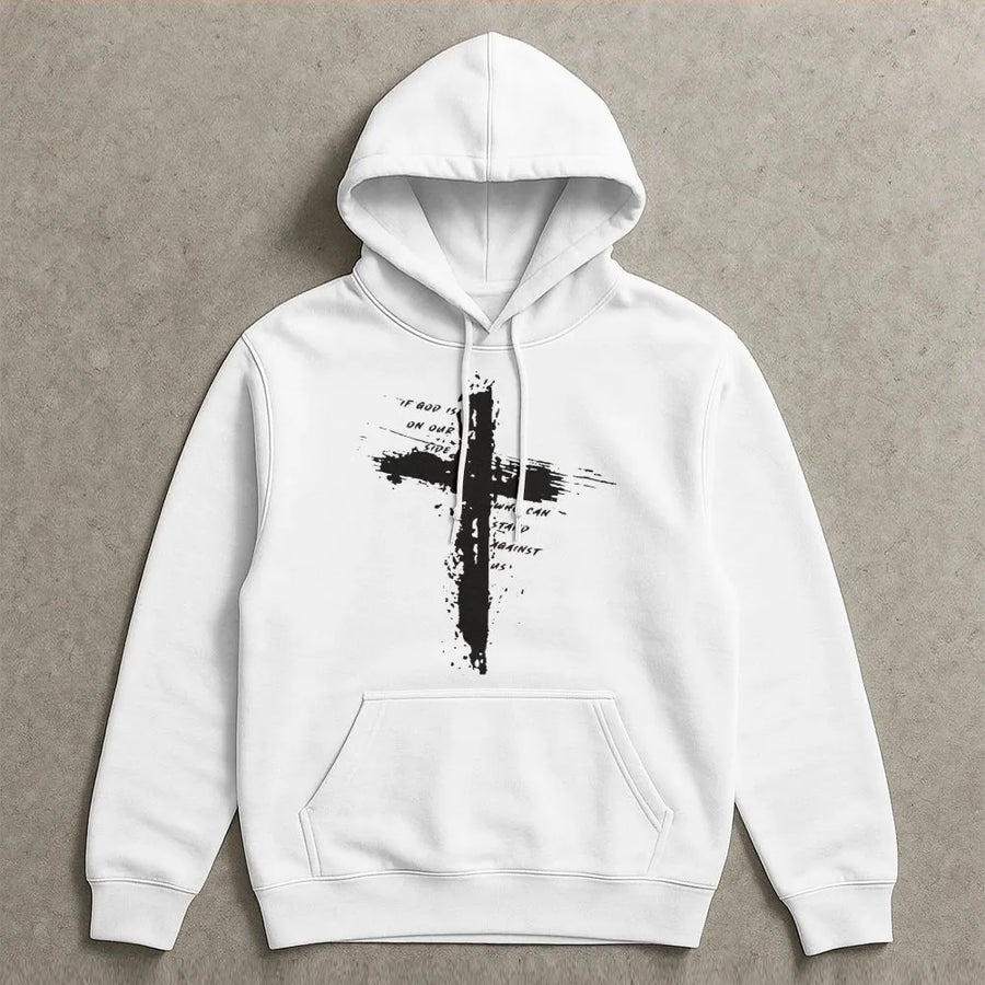 If God Is On Our Side Cross Hoodie | Distressed Christian Graphic Print | Premium Soft Cotton Blend | Religious Faith Gift For Men And Women