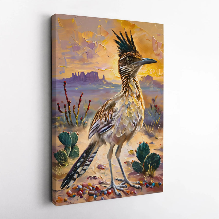 Roadrunner Wall Art | Desert Landscape Impasto Painting | Premium Gallery-Wrapped Canvas Print | Southwestern Home Decor Gift