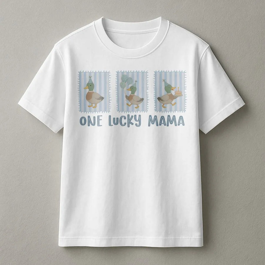 One Lucky Mama Birthday T-Shirt | Cute Duck Party Theme Design | 100% Premium Cotton | Matching Family First Birthday Outfit for Mom