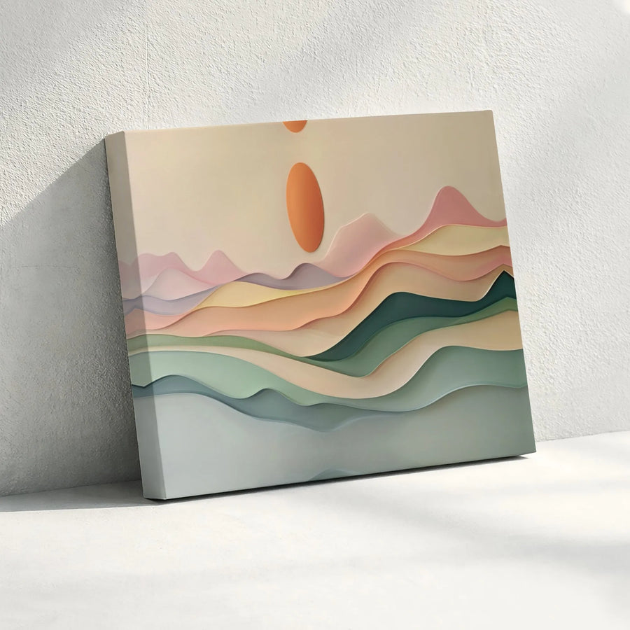 Abstract Mountain Wall Art | Modern Layered Hills & Sunset Print | Premium Gallery Wrapped Canvas | Boho Bedroom & Living Room Decor Gift