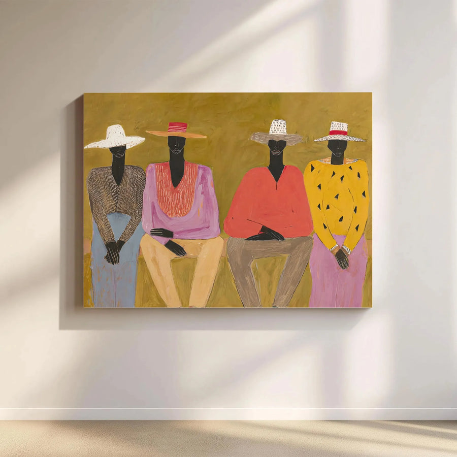 African American Art Wall Decor | Abstract Four Seated Figures Painting | Premium Gallery-Wrapped Canvas | Modern Cultural Home Decor Gift