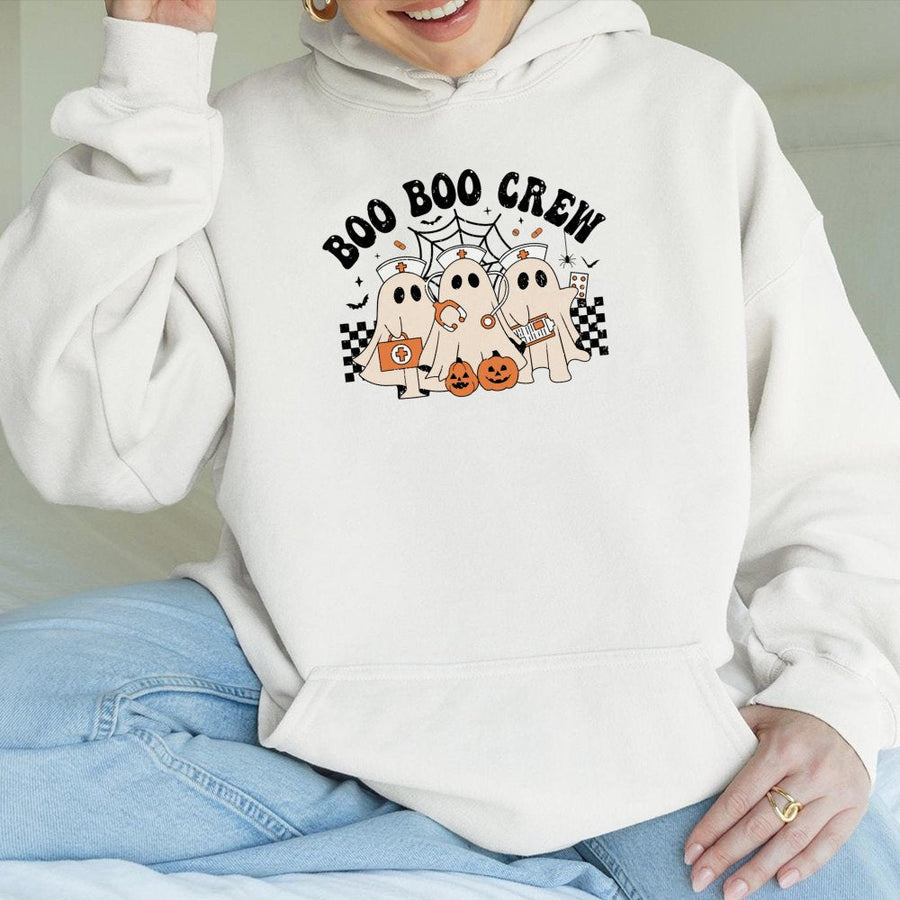 Boo Boo Crew Nurse Hoodie | Retro Halloween Ghost Design | Premium Cotton Blend | Spooky Season Gift for Nurses & Healthcare Workers