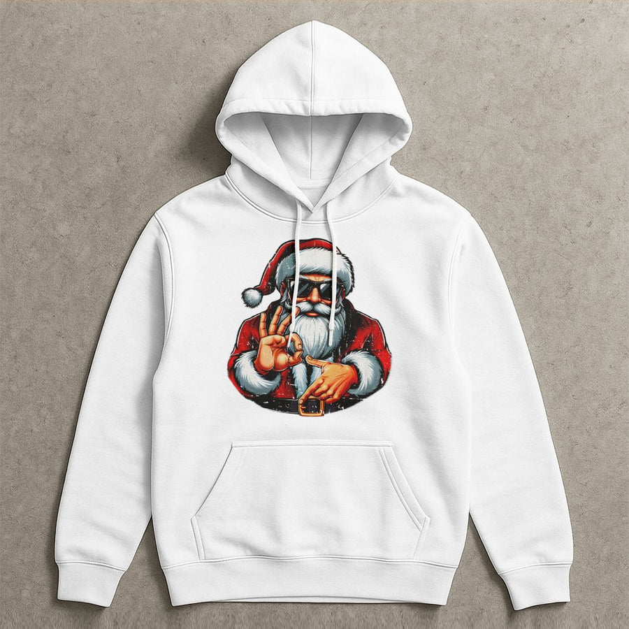 Cool Santa Hoodie | Funny Meme Hand Gesture Graphic | Premium Cotton Blend | Unisex Christmas Gift for Him & Her