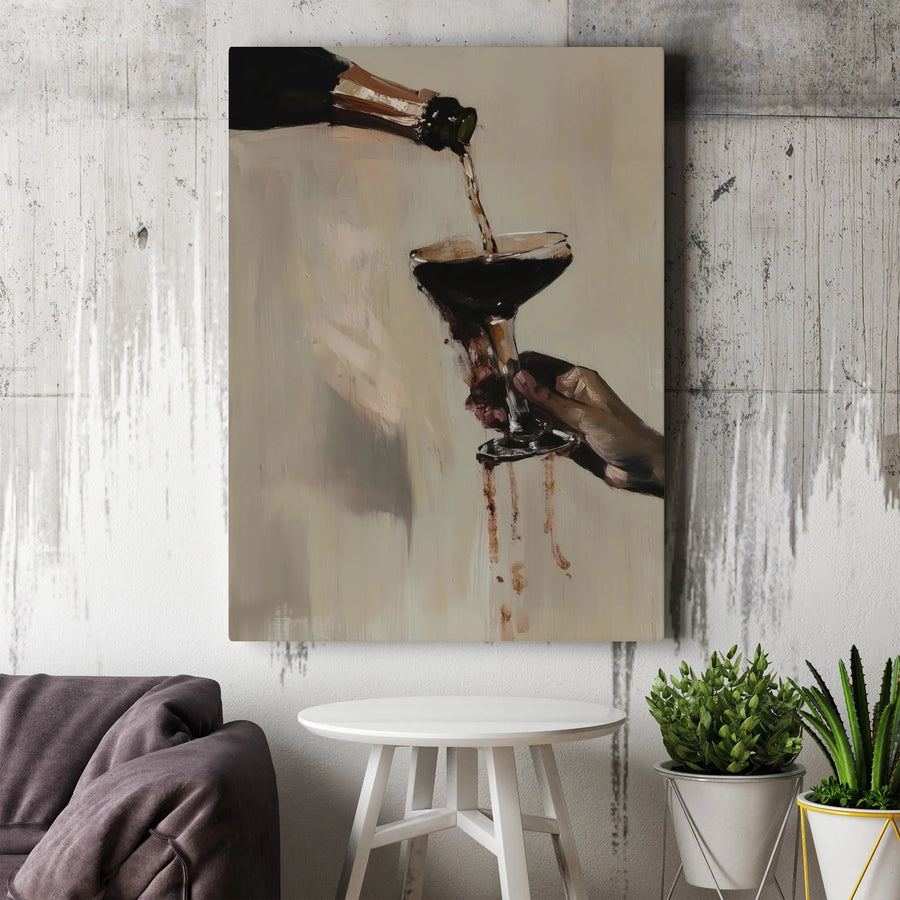 Modern Wine Pour Canvas Art | Abstract Brushstroke Painting Print | Premium Gallery Wrapped Canvas | Bar Cart Decor Gift for Wine Lover
