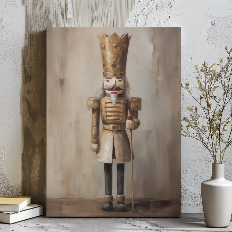 Gold Nutcracker Wall Art | Vintage King Oil Painting Style | 1.25" Gallery Wrap Canvas | Premium Christmas Holiday Decor Gift