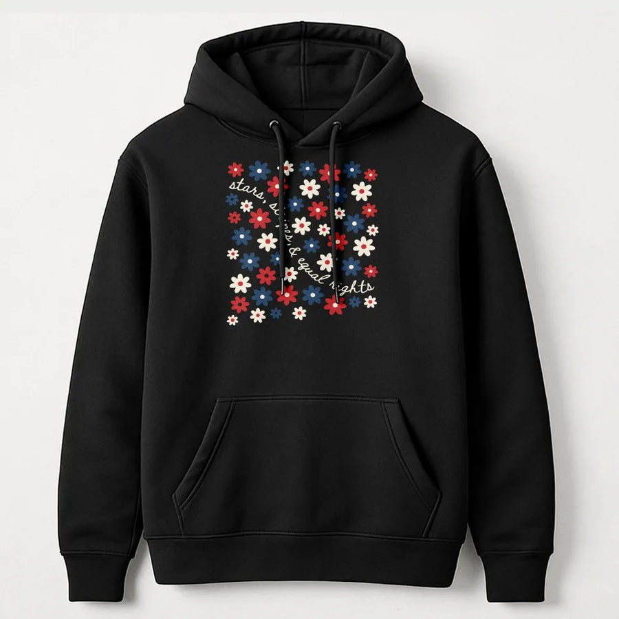 Equal Rights Hoodie | Stars Stripes & Equal Rights Floral Design | Premium Cotton-Blend Sweatshirt | Pro-Democracy 4th of July Gift for Women