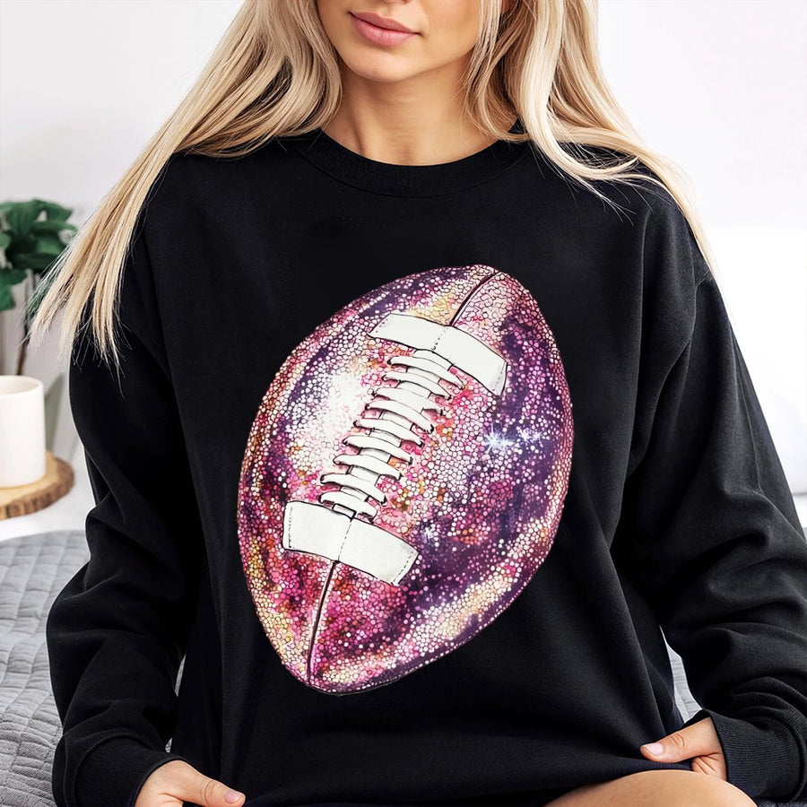 Pink Football Graphic Sweatshirt | Glitter Style Sparkle Design | Premium Cotton Blend | Game Day Apparel for Women and Football Fans