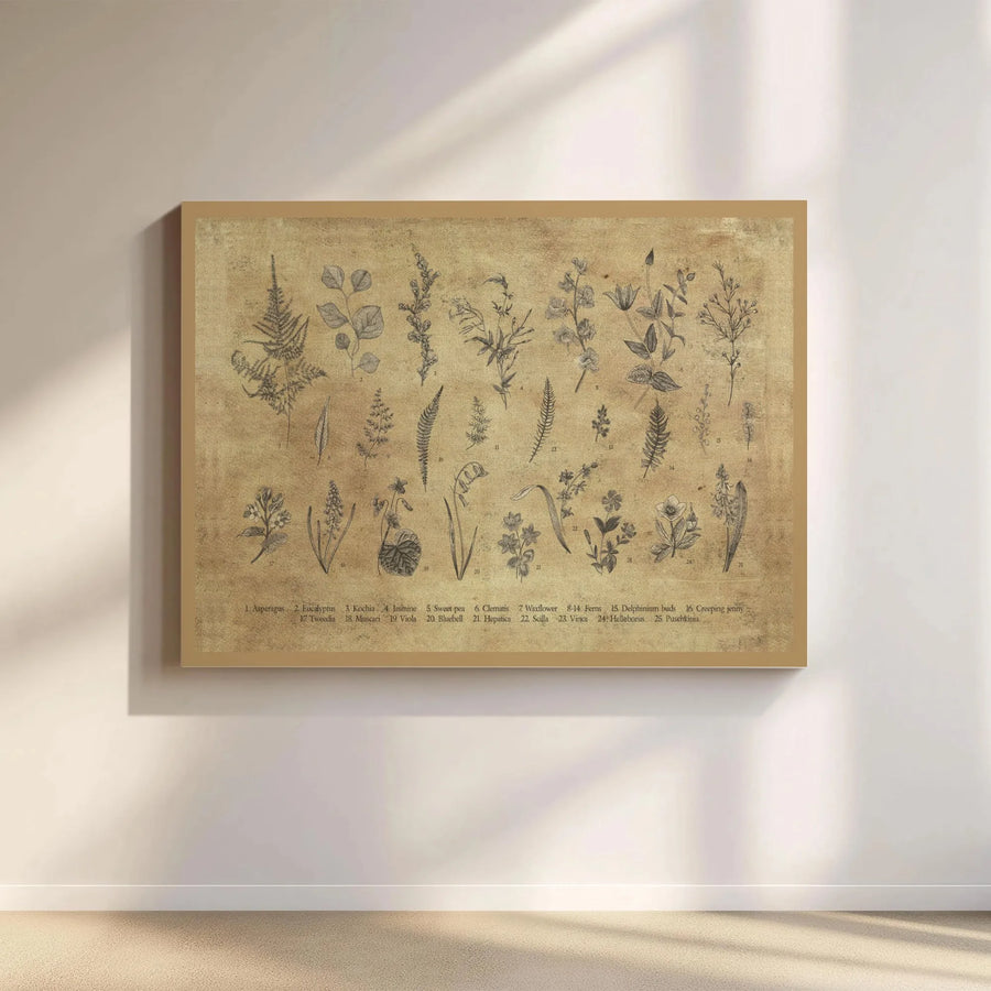 Vintage Botanical Canvas Wall Art | Antique Flower & Fern Illustration | Premium Gallery Wrapped Canvas | Cottagecore Home Decor Gift
