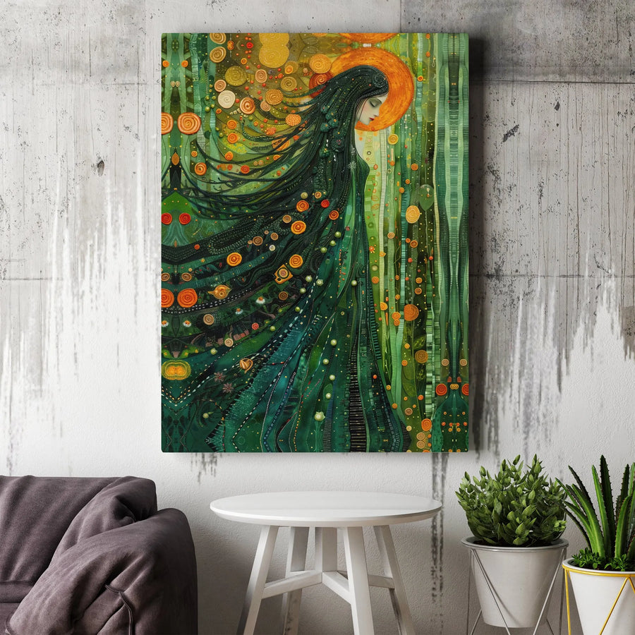 Earth Goddess Canvas Wall Art | Klimt Inspired Abstract Forest Portrait | Premium Gallery Wrap Canvas | Spiritual Home Decor Gift