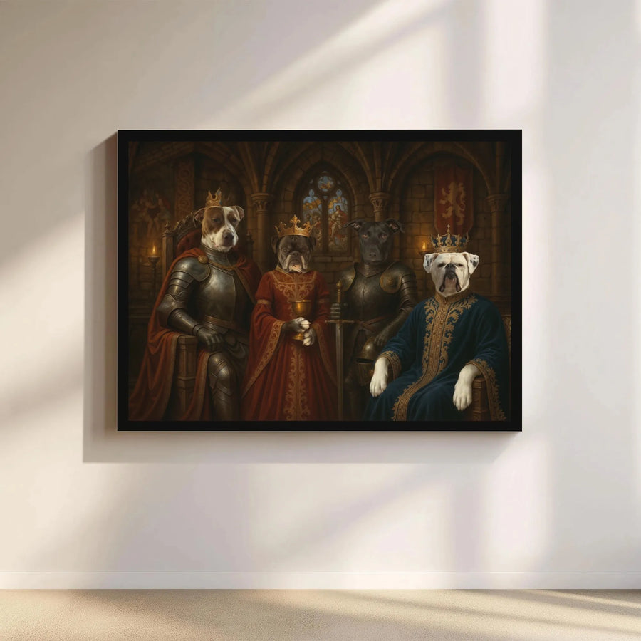 Royal Dog Portrait Horizontal Canvas | Renaissance Pets in Armor Medieval Wall Art | Premium 1.25 Inch Matte Gallery Wrap | Funny Dog Lover Gift, Vintage Castle Decor