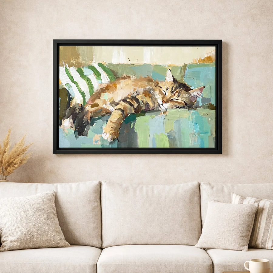 Sleeping Tabby Cat Canvas Wall Art | Impressionist Oil Painting Style | Premium Fade-Resistant Print | Cozy Home Decor Gift for Cat Lovers