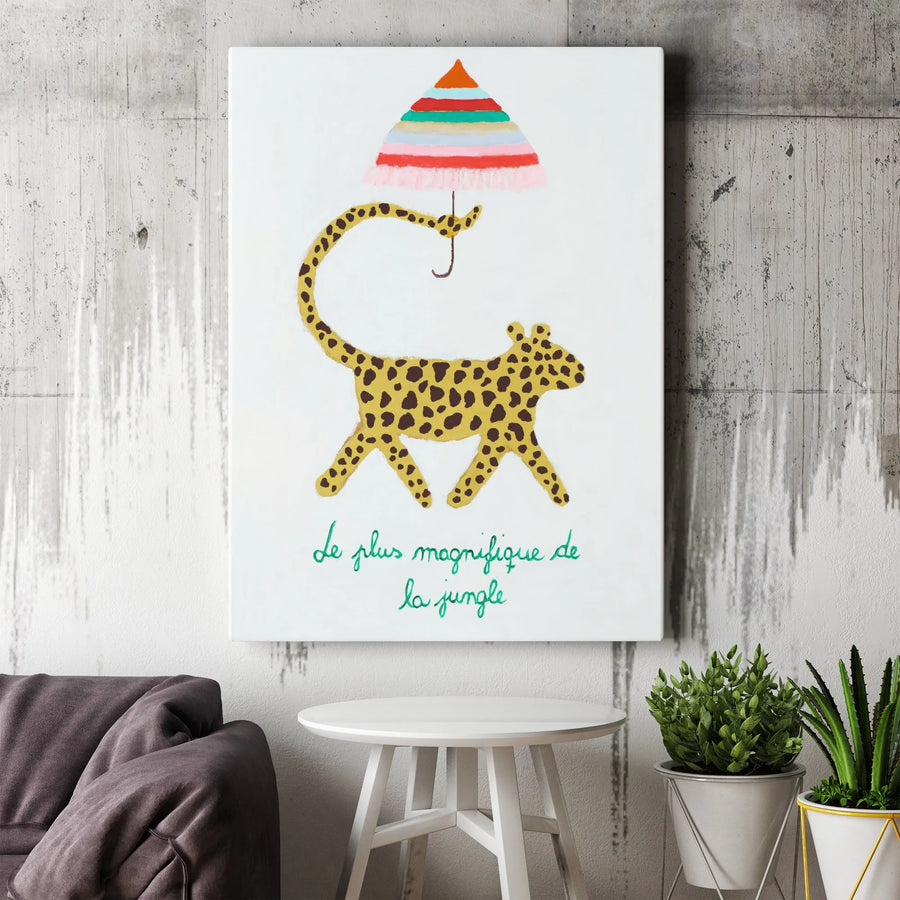 Whimsical Leopard Canvas Print | French Quote "Le Plus Magnifique" Wall Art | Premium 1.25" Deep Canvas | Unique Kids Room & Nursery Decor Gift