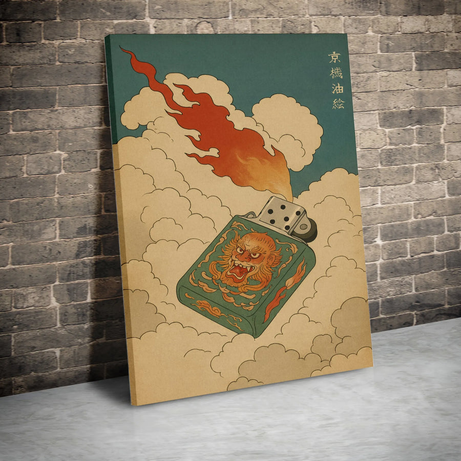 Japanese Ukiyo-E Oni Lighter Canvas | Traditional Demon Mask Wall Art | Premium Fade-Resistant Print | Unique Gift for Urban Art Lovers