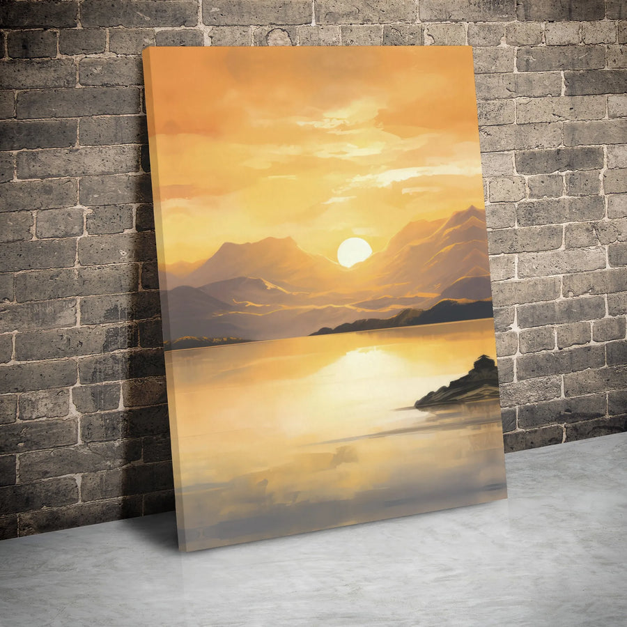 Golden Sunset Mountain Lake Canvas Print | Minimalist Landscape Wall Art | Premium Gallery-Wrapped Decor | Ready to Hang Scenic Gift for Home