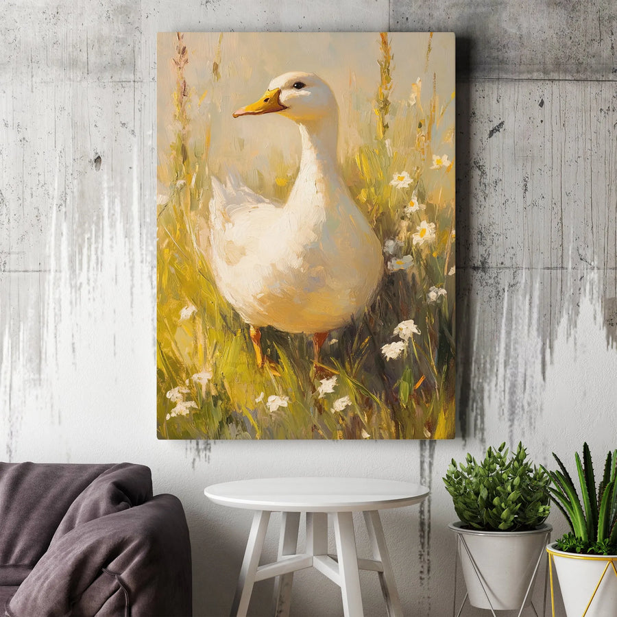 Farmhouse Duck Canvas Print | Vintage Painting Style in Wildflower Meadow | Premium Gallery Wrapped Canvas | Rustic Country Kitchen Wall Decor Gift