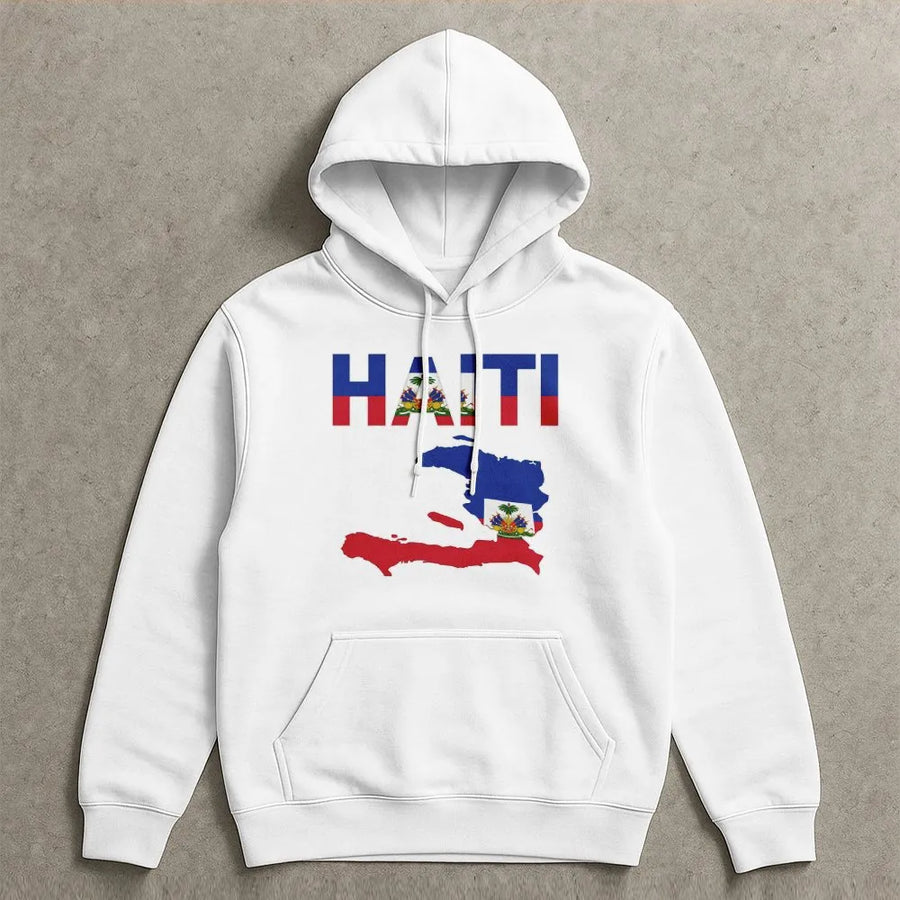Haitian Flag Hoodie | Haiti Map Patriotic Graphic | Premium Cotton Unisex Tee | Haitian Pride Flag Day Gift