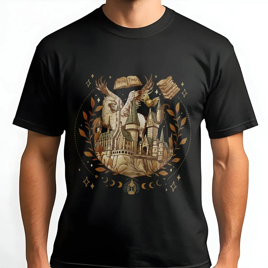 Wizard Castle Graphic T-Shirt | Magical Bookish Fantasy Art | Premium Soft Cotton Tee | Gift for Book Lovers and Fantasy Readers
