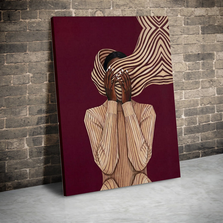 Abstract Black Woman Canvas Print | Modern Figurative Striped Portrait | Premium Thick Gallery Wrap Canvas | Modern Home Decor Gift