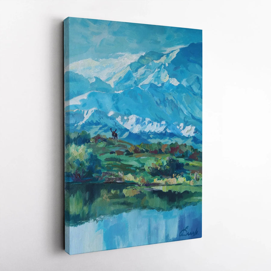 Moose Mountain Canvas Wall Art | Impressionist Canadian Rockies Painting | Premium Thick Gallery Wrap Canvas | Cabin Decor Gift for Nature Lover