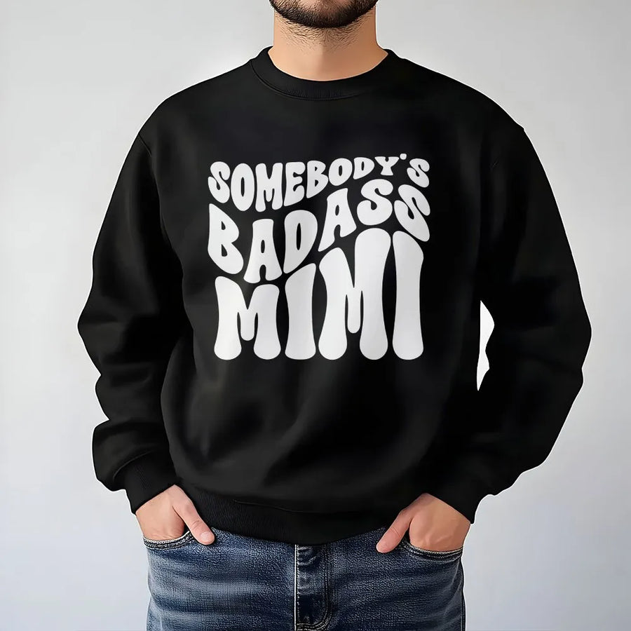 Badass Mimi Sweatshirt | Retro Wavy Text Graphic | Premium Soft Pullover | Funny Mothers Day Gift for Grandma