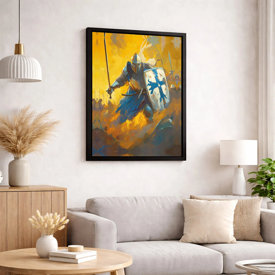 Medieval Knight Wall Art | Charging Warrior Battle Scene | Premium Fade-Resistant Canvas | Historical Office & Home Decor Gift