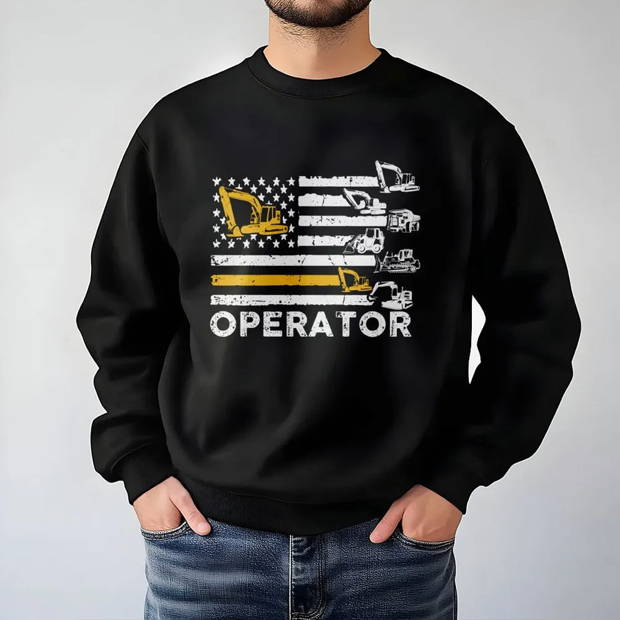 Heavy Equipment Operator Sweatshirt | American Flag Construction Design | Premium Cotton Blend | Patriotic Gift for Construction Workers