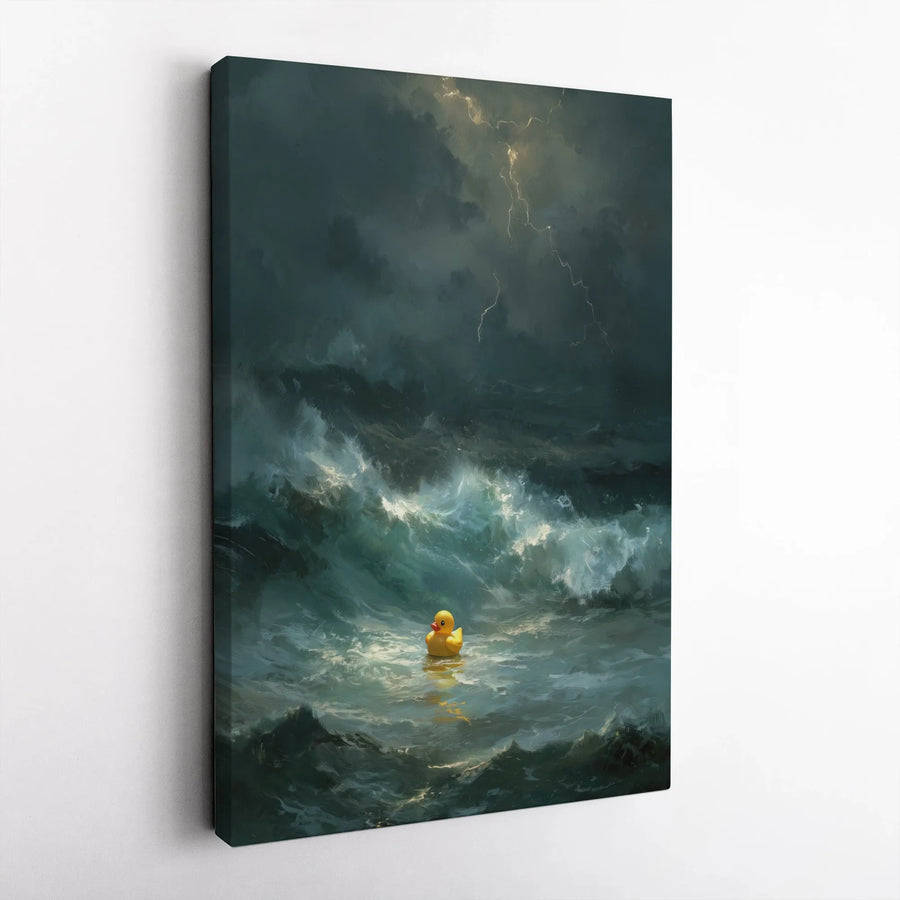 Rubber Duck Canvas Wall Art | Stormy Sea Lightning Aesthetic Print | Premium Gallery Wrap Decor | Quirky Gift for Ocean Lovers