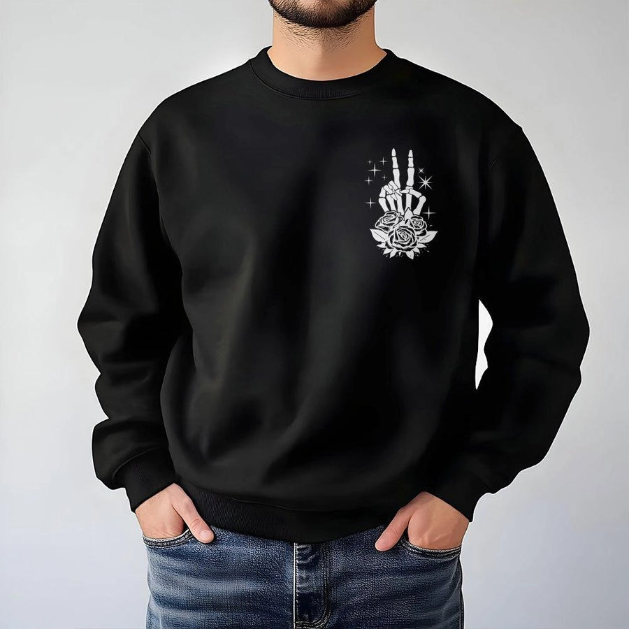 Skeleton Peace Sign Sweatshirt | Floral Gothic Hand Graphic | Premium Cotton Blend Crewneck | Aesthetic Spooky Gift For Her