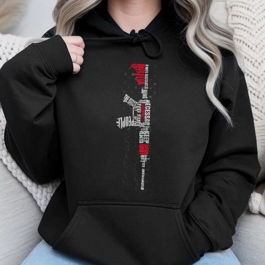 Second Amendment Hoodie | 2A Constitution Text Rifle Design | Premium Cotton Blend Apparel | Pro Gun Rights Patriotic Gift For Him