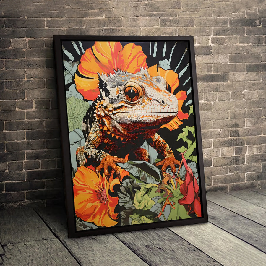 Crested Gecko Wall Art | Tropical Botanical Lizard Canvas Print | Premium Fade-Resistant Gallery Wrap | Reptile Lover Gift & Home Decor
