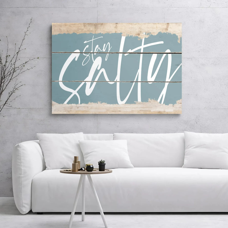 Stay Salty Canvas Wall Art | Rustic Coastal Beach House Decor | 1.25 Inch Premium Gallery Wrap | Beachy Living Room Bathroom Home Gift