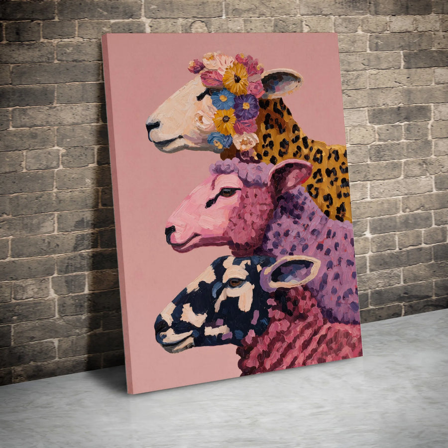 Whimsical Sheep Wall Art | Floral Crown Animal Portrait Canvas | Premium Gallery-Wrapped Print | Farmhouse Decor Gift for Animal Lovers