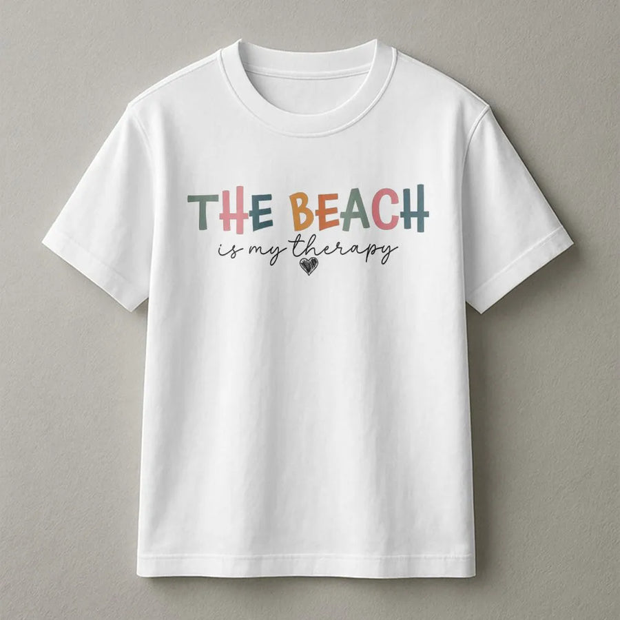 Beach Therapy T-Shirt | Colorful Retro Graphic Crewneck | Cozy Cotton Blend Pullover | Gift for Beach Lover, Summer Vacation Gift