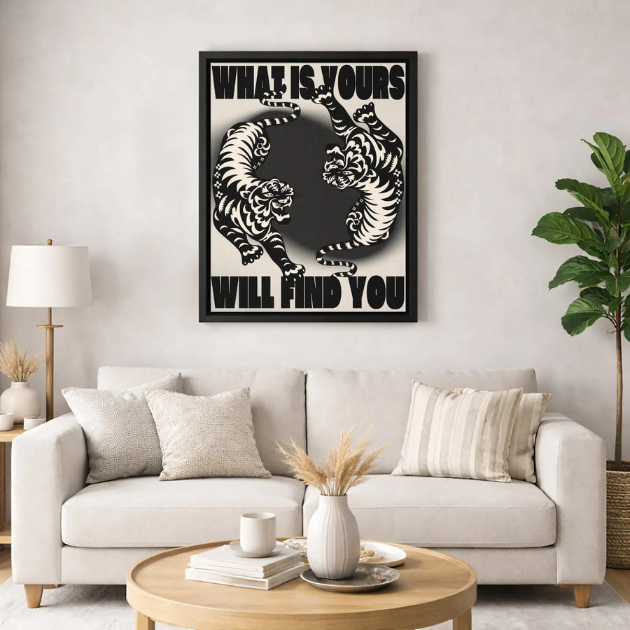 What Is Yours Will Find You Wall Art | Aesthetic Tiger Duo Print | Premium Gallery Wrapped Canvas | Motivational Home Decor Gift