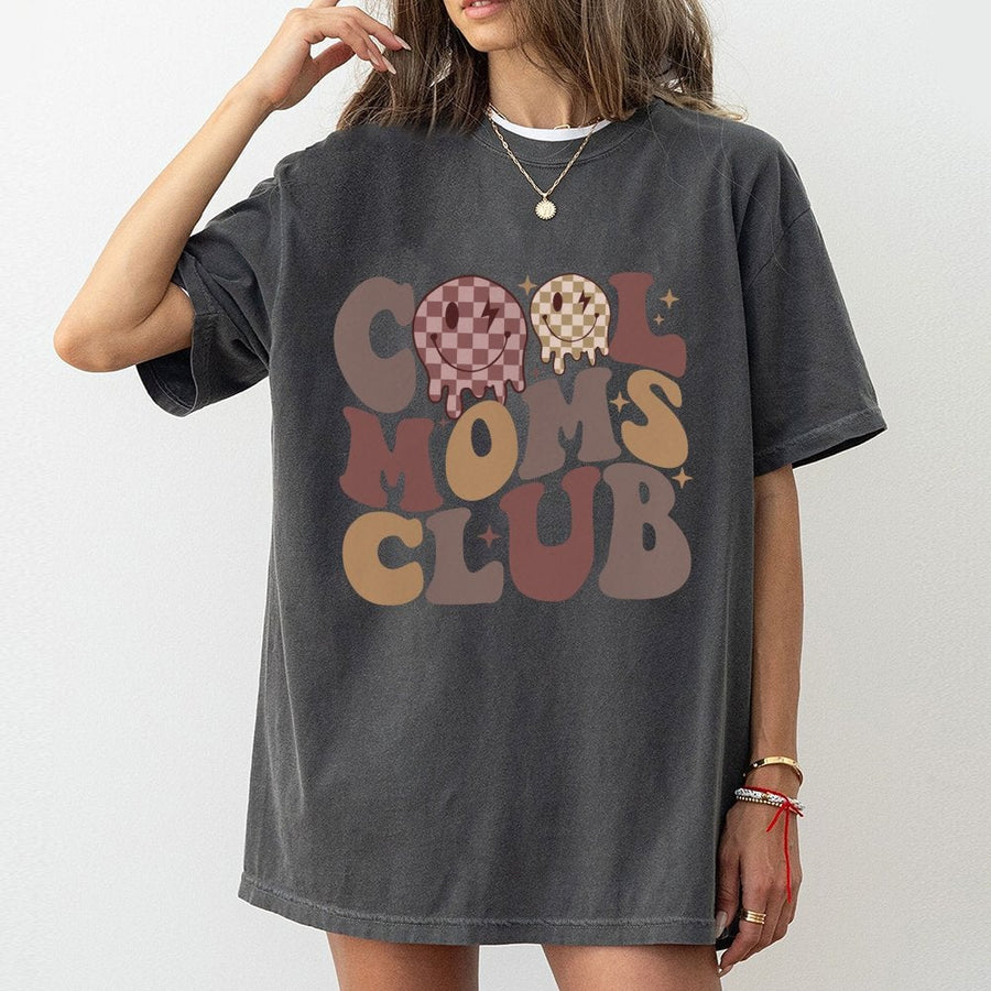 Cool Moms Club Graphic T-Shirt | Retro Wavy Text Aesthetic | 100% Premium Cotton | Cute Mother's Day 2026 Gift for Trendy Moms