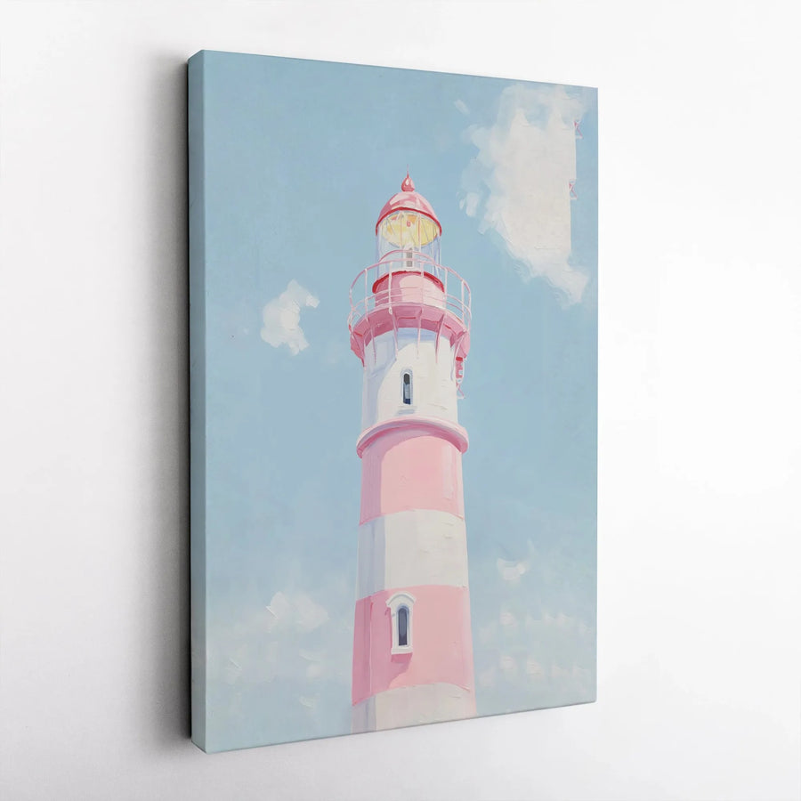 Pink Lighthouse Canvas Print | Painterly Coastal Wall Art | Premium Gallery Wrapped Decor | Nautical Aesthetic Gift for Beach House