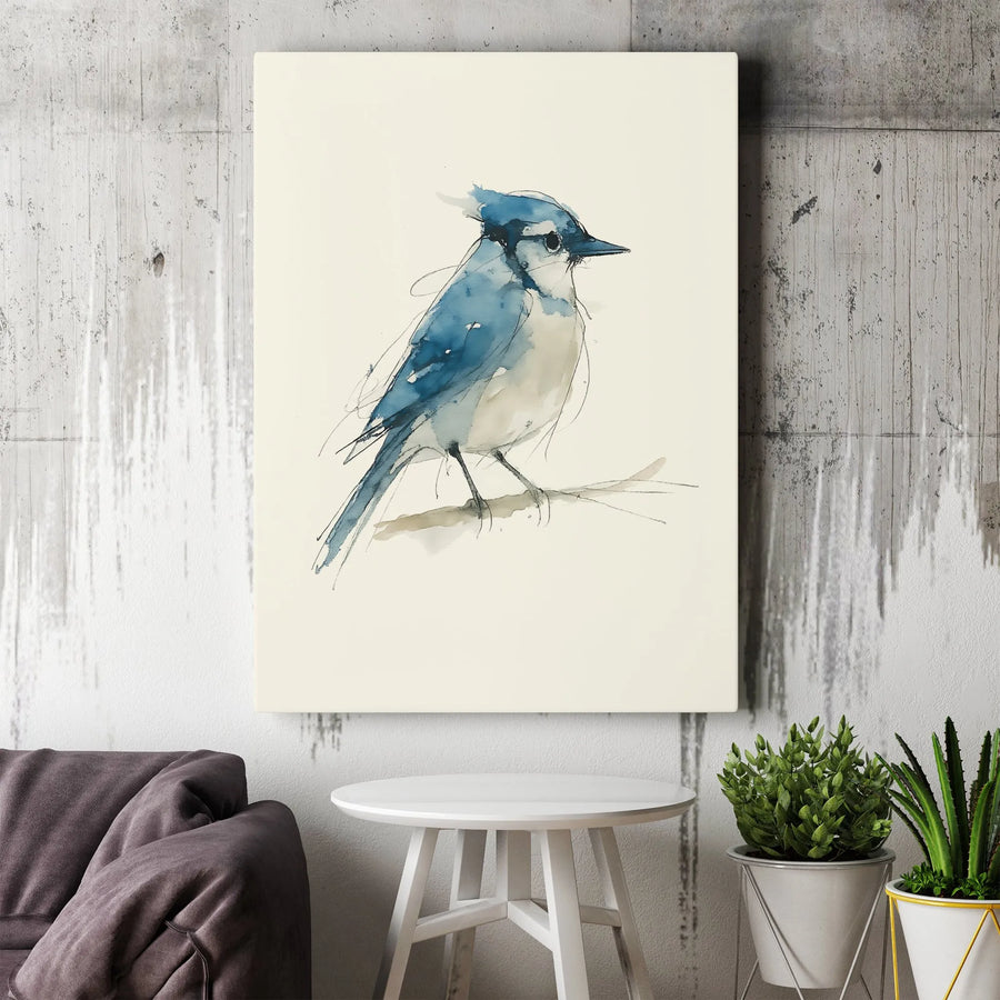 Blue Jay Watercolor Canvas Print | Abstract Bird Wall Art | Premium Gallery-Wrapped 1.25" Profile | Nature-Inspired Home Decor Gift