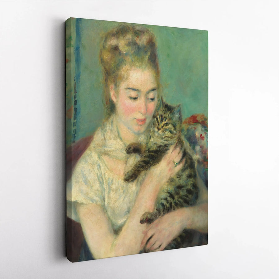 Woman With A Cat Canvas Print | Pierre-Auguste Renoir Impressionist Wall Art | Gallery Wrapped Premium Canvas | Romantic Gift for Cat Lovers
