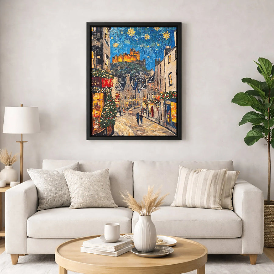 Edinburgh Castle Canvas Print | Starry Night Christmas Cityscape | Premium Gallery Wrapped Wall Art | Scotland Travel Souvenir Gift