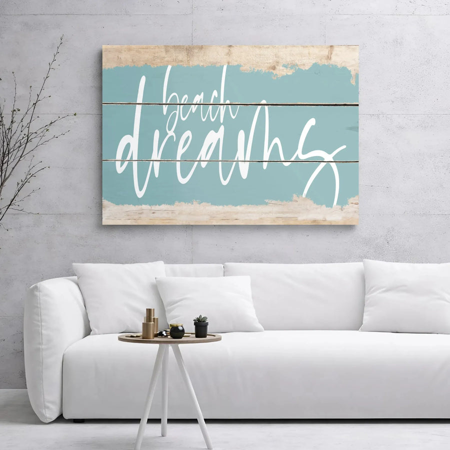 Beach Dreams Canvas Wall Art | Rustic Coastal Ocean Quote Decor | Premium Gallery Wrap 1.25" Frame | Beach House Living Room Gift