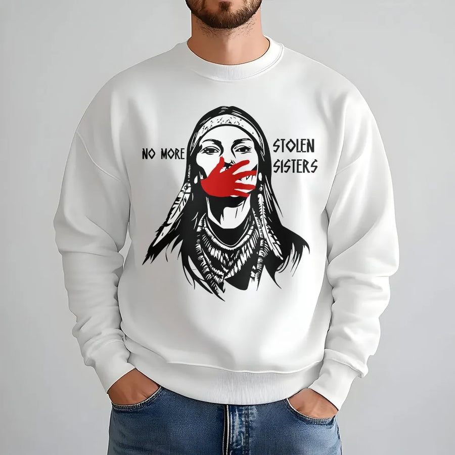 No More Stolen Sisters Sweatshirt | MMIW Red Handprint Graphic | Premium Soft Cotton Tee | Indigenous Rights Awareness Gift