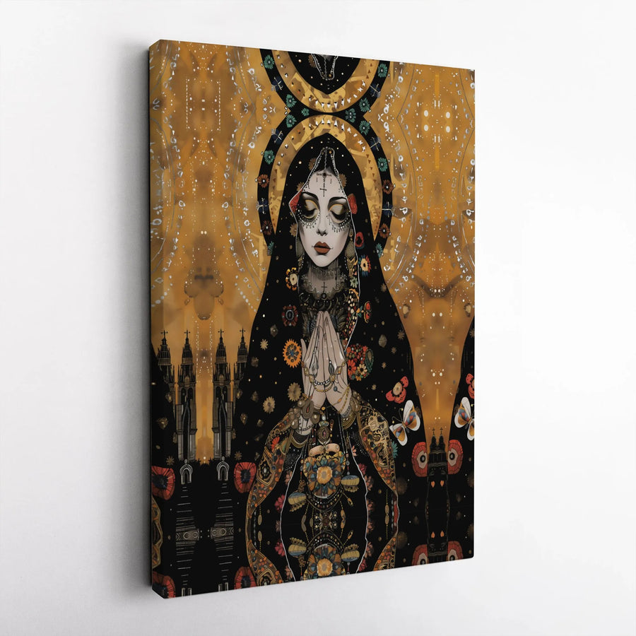 Sacred Prayer Canvas Art | Ornate Gothic Illustration | Premium Gallery Wrapped Canvas | Collector's Spiritual Home Decor
