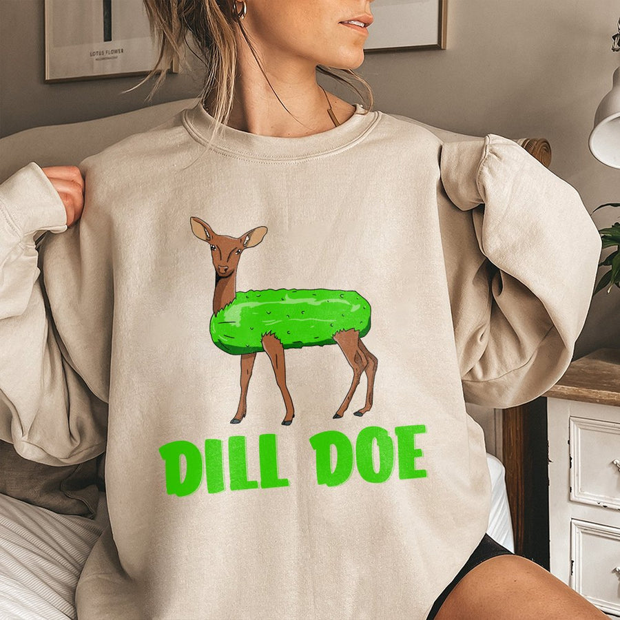Dill Doe Sweatshirt | Funny Pickle Deer Pun Graphic | Premium Cotton Blend Unisex Pullover | Unique Gag Gift For Foodies And Nature Lovers