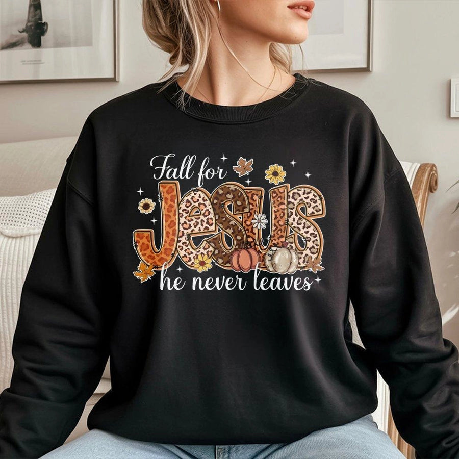 Fall For Jesus Sweatshirt | Christian Autumn Pumpkin Graphic | Premium Cotton Blend | Faith-Based Religious Fall Gift for Women