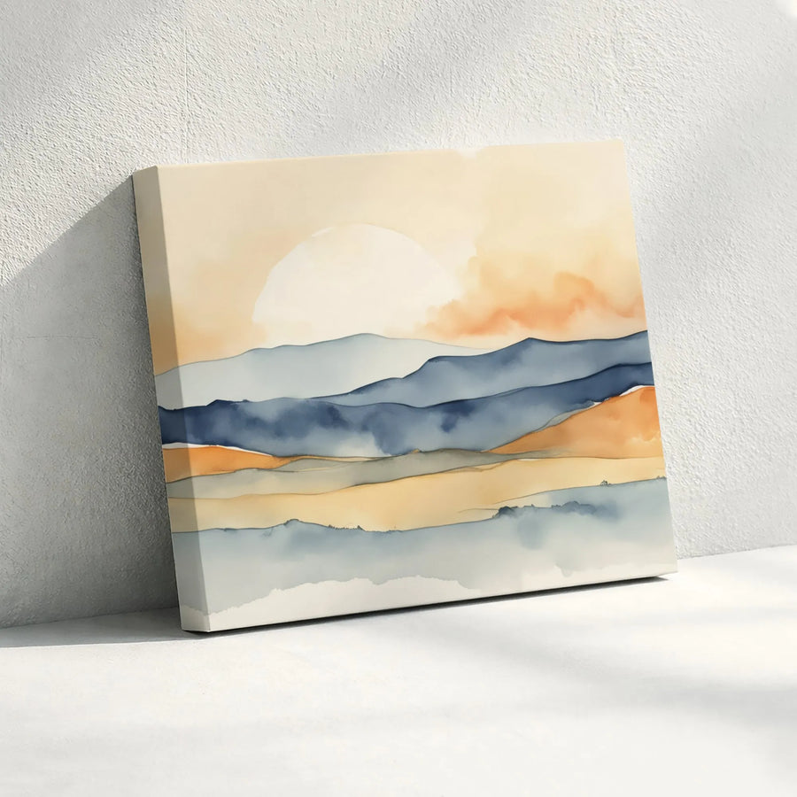 Abstract Watercolor Mountain Landscape Canvas | Soft Boho Sunset Wall Art | Premium Fade-Resistant Print | Modern Home & Office Decor Gift