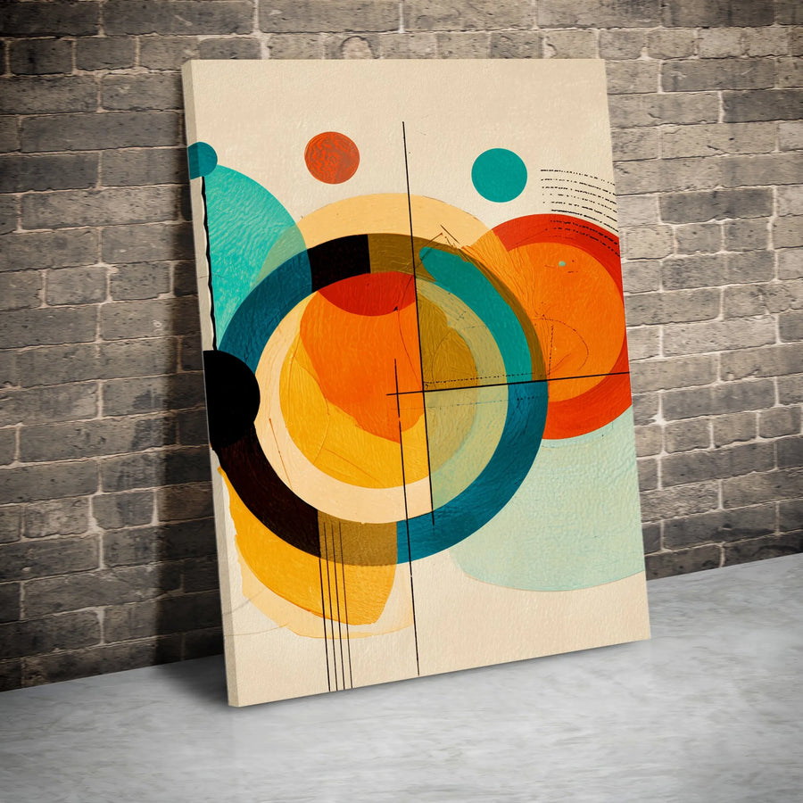 Abstract Geometric Canvas Wall Art | Mid-Century Modern Overlapping Circles Print | Gallery Quality 1.25" Thick Framed Decor | Premium Office Art