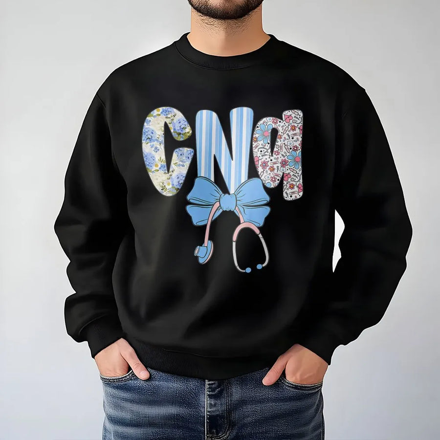CNA Nurse Sweatshirt | Floral Coquette Bow and Stethoscope Design | Premium Cotton Blend | Gift for Nursing Assistant and Healthcare Professionals