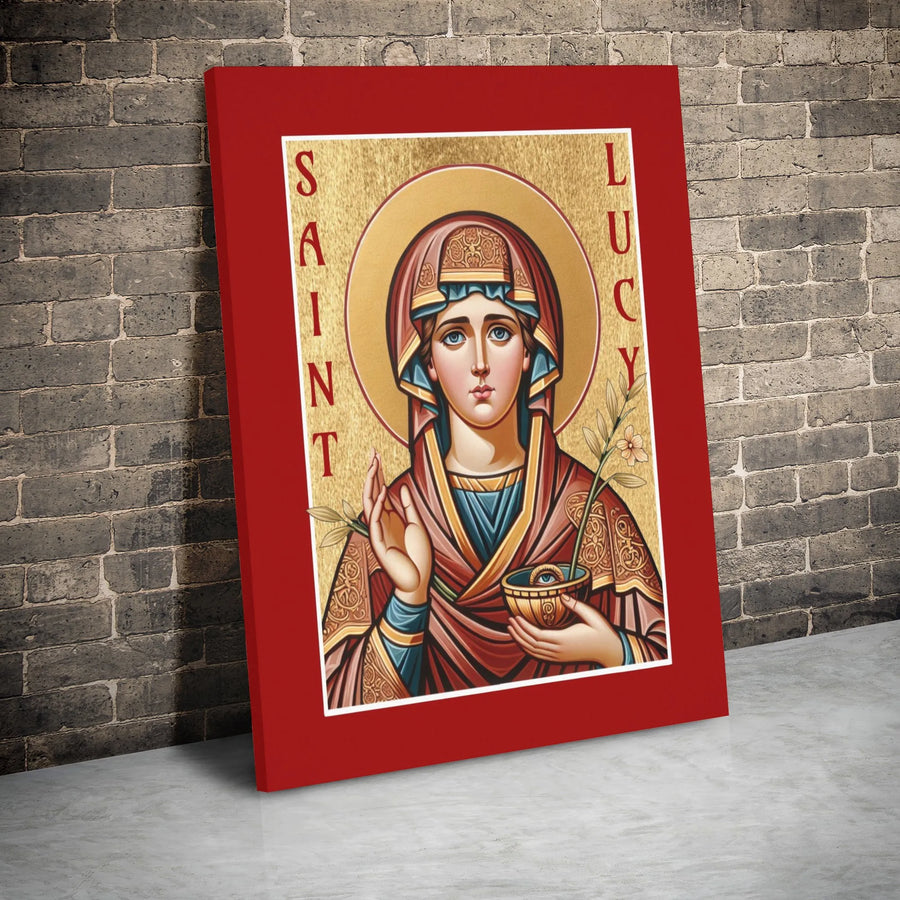 Saint Lucy Religious Icon Canvas | Byzantine Style Orthodox Wall Art | Premium Gallery Wrapped Decor | Spiritual Home Gift