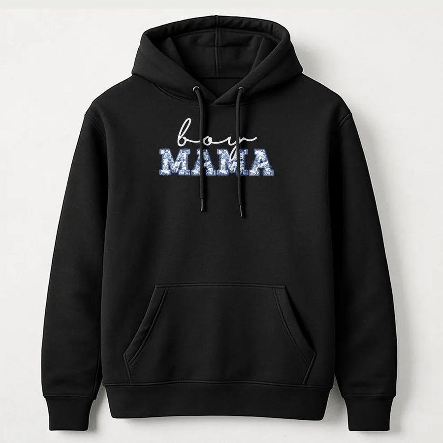 Boy Mama Hoodie | Blue Toile Floral Print Graphic Tee | 100% Soft Cotton | New Mom Gift & Baby Shower Outfit