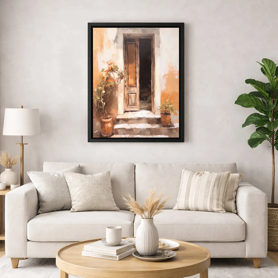 Rustic Door Canvas Wall Art | Mediterranean Street Impressionist Print | Premium Gallery Wrapped 1.25" Profile | Home Decor Gift